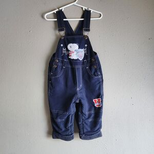 Vintage Baby Snoopy Insulated Snow Bib Overalls Navy Blue Fleece Lined 12M Y2K
